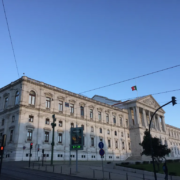 The General Assembly of the Portuguese Republic (Assembleia da República) in Lisbon, where the housing package mais habitação is voted upon - at sunset